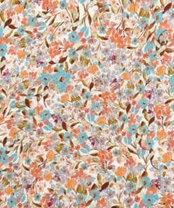 Viscose Fabric Turquoise Ditsy Floral With Gold Lurex Deadstock 140cm Wide