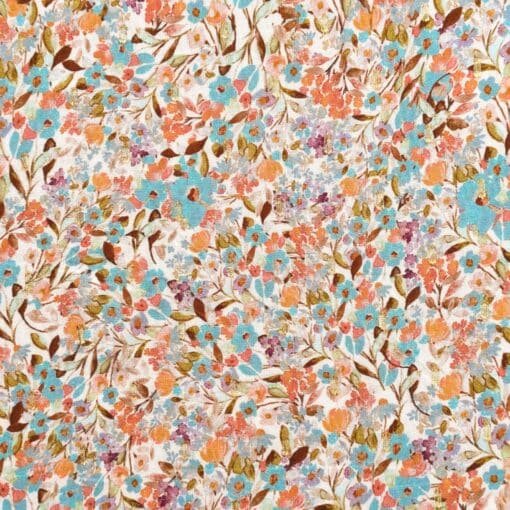 Viscose Fabric Turquoise Ditsy Floral With Gold Lurex Deadstock 140cm Wide