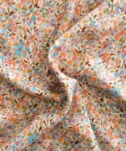 Viscose Fabric Turquoise Ditsy Floral With Gold Lurex Deadstock 140cm Wide