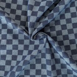 Jacquard Gingham Denim Fabric Cotton Blend Blue Mediumweight Rigid 155cm Wide
