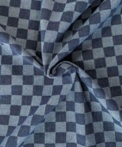 Jacquard Gingham Denim Fabric Cotton Blend Blue Mediumweight Rigid 155cm Wide