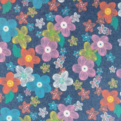 Denim Fabric Cotton Printed Multicoloured Floral Lightweight 4.5 oz 140cm Wide