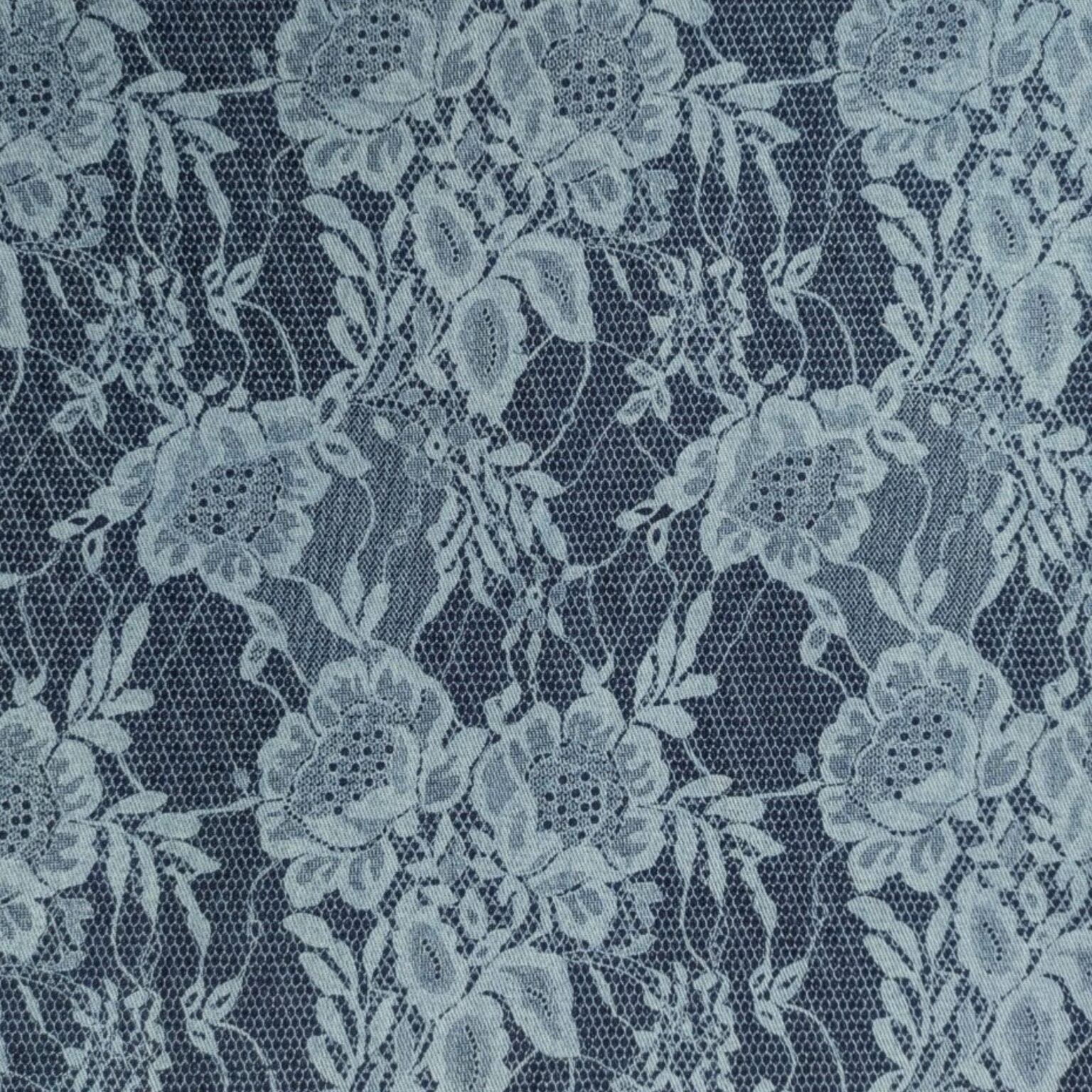 Denim Fabric Cotton Blend Lace Print Mediumweight Rigid 150cm Wide