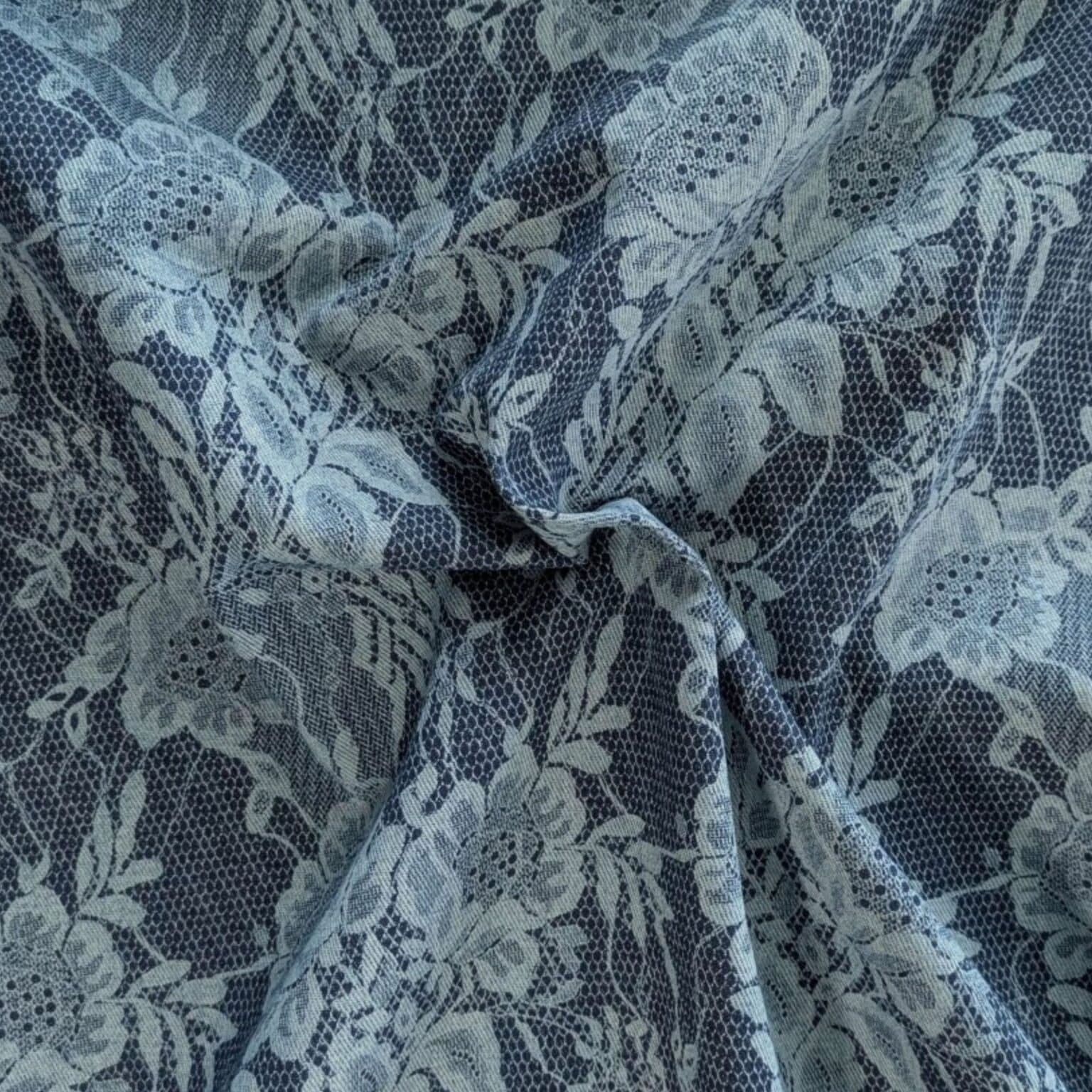 Denim Fabric Cotton Blend Lace Print Mediumweight Rigid 150cm Wide