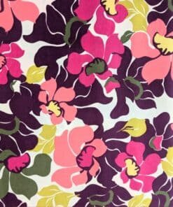 Cotton Satin Fabric Floral In Pinks & Purple 145cm Wide