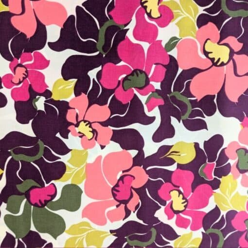 Cotton Satin Fabric Floral In Pinks & Purple 145cm Wide