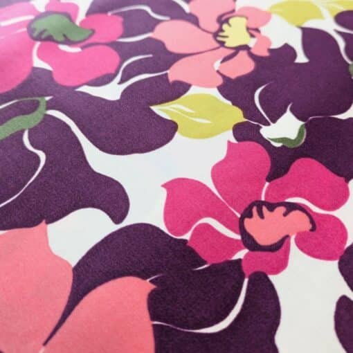 Cotton Satin Fabric Floral In Pinks & Purple 145cm Wide