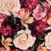 Viscose Fabric Rose And Lily Print On Black Digital Print 140cms Wide