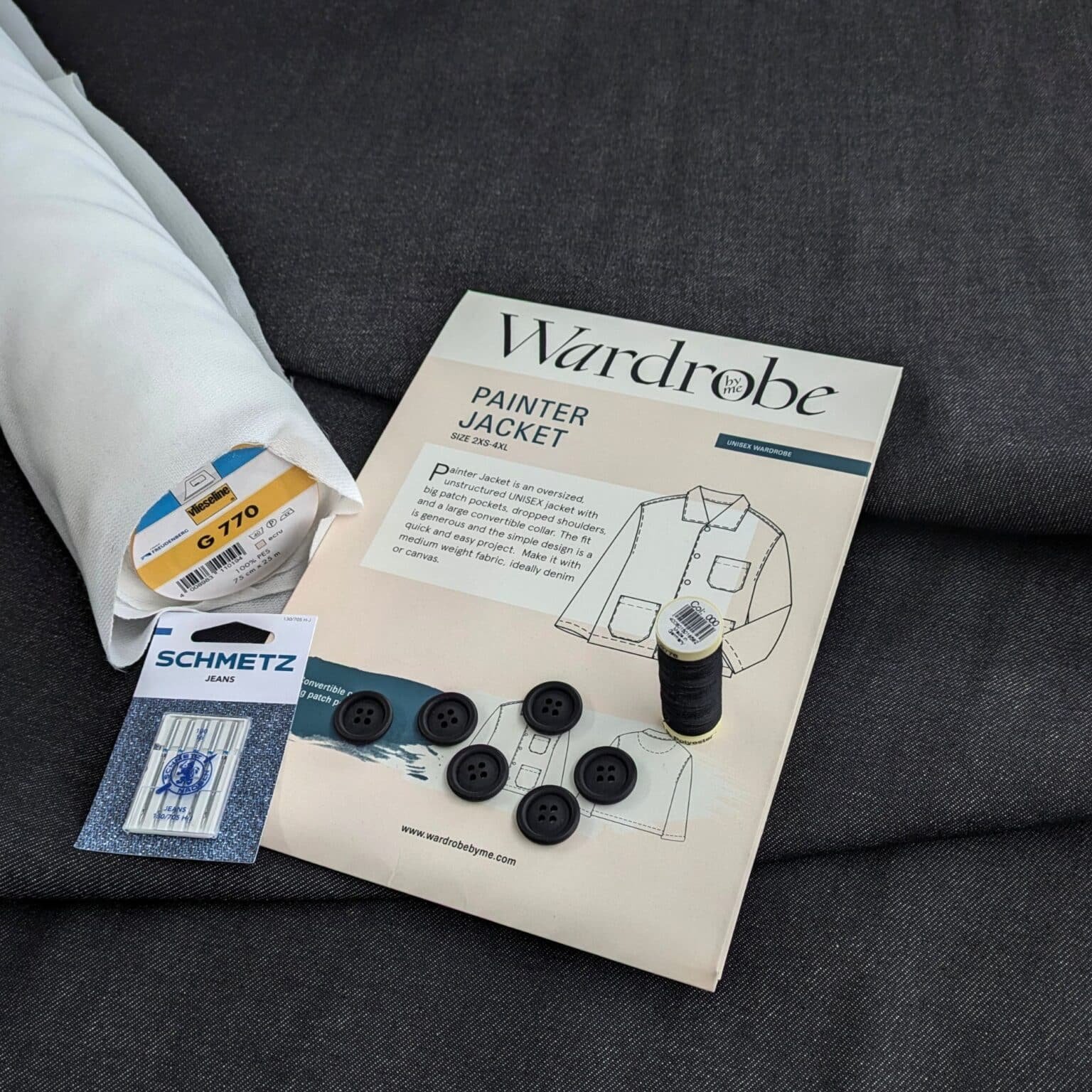 Painter Jacket Dressmaking Kit Black Denim Fabric