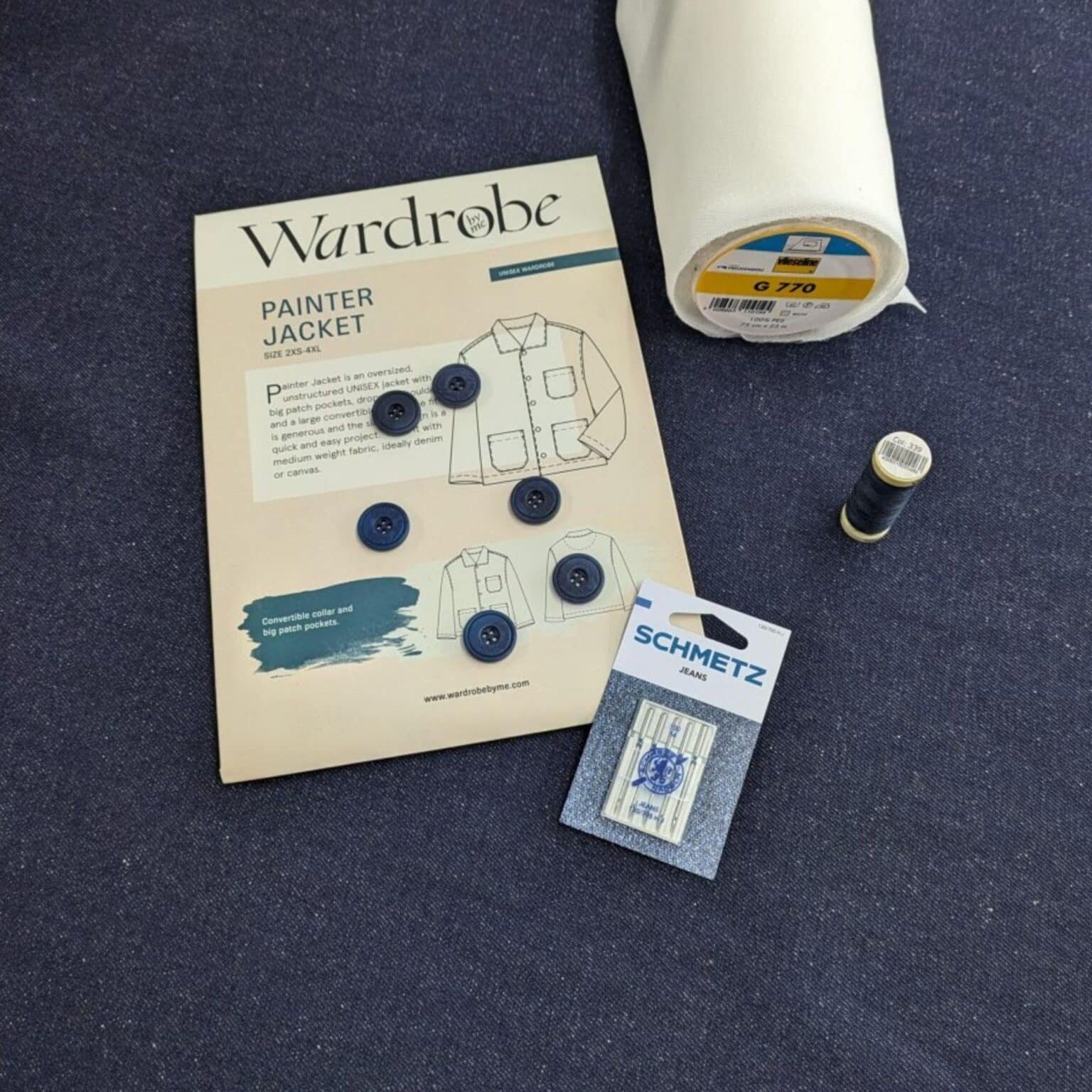 Painter Jacket Dressmaking Kit Dark Blue Denim Fabric