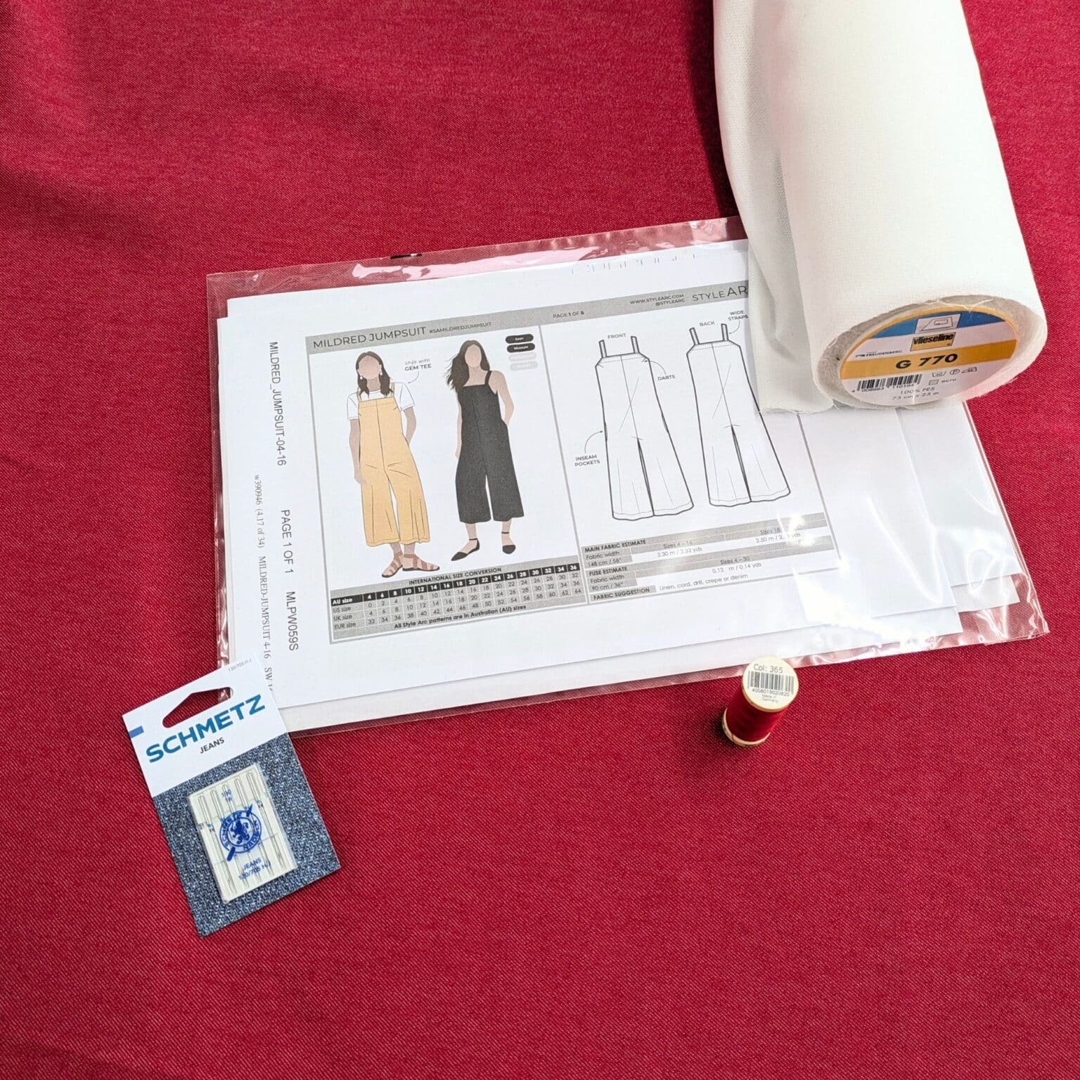 Mildred Jumpsuit Dressmaking Kit Red Denim Fabric
