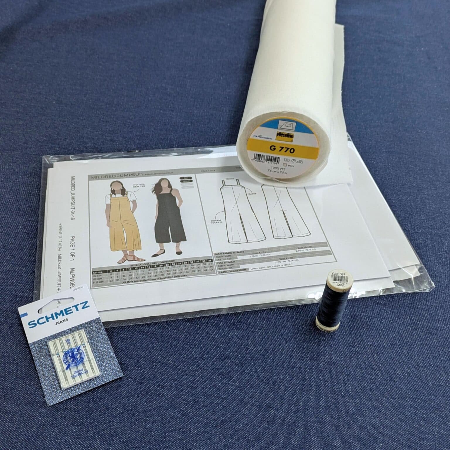 Mildred Jumpsuit Dressmaking Kit Medium Blue Denim Fabric