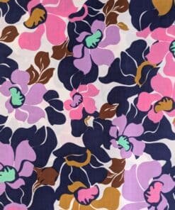 Cotton Satin Fabric Floral In Pinks & Navy 145cm Wide