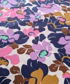 Cotton Satin Fabric Floral In Pinks & Navy 145cm Wide