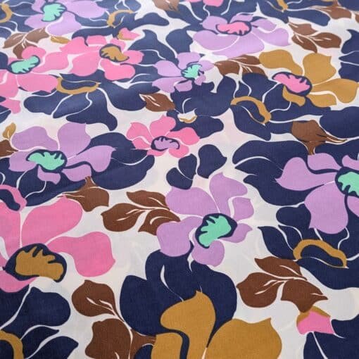 Cotton Satin Fabric Floral In Pinks & Navy 145cm Wide