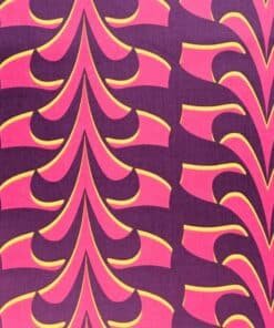 Cotton Satin Fabric Abstract Floral Pink, Purple & Yellow 