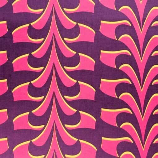 Cotton Satin Fabric Abstract Floral Pink, Purple & Yellow 