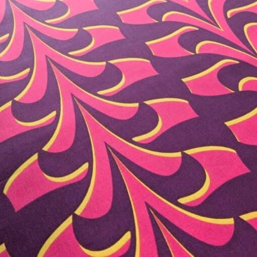 Cotton Satin Fabric Abstract Floral Pink, Purple & Yellow 