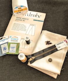 Mens Jeans Sewing Kit Includes Pattern Black Denim Fabric & Haberdashery Sizes 26-40″