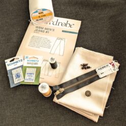Mens Jeans Sewing Kit Includes Pattern Black Denim Fabric & Haberdashery Sizes 26-40″