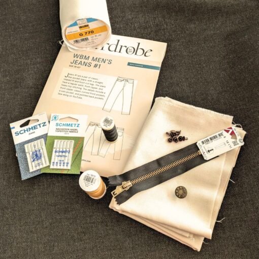 Mens Jeans Sewing Kit Includes Pattern Black Denim Fabric & Haberdashery Sizes 26-40″