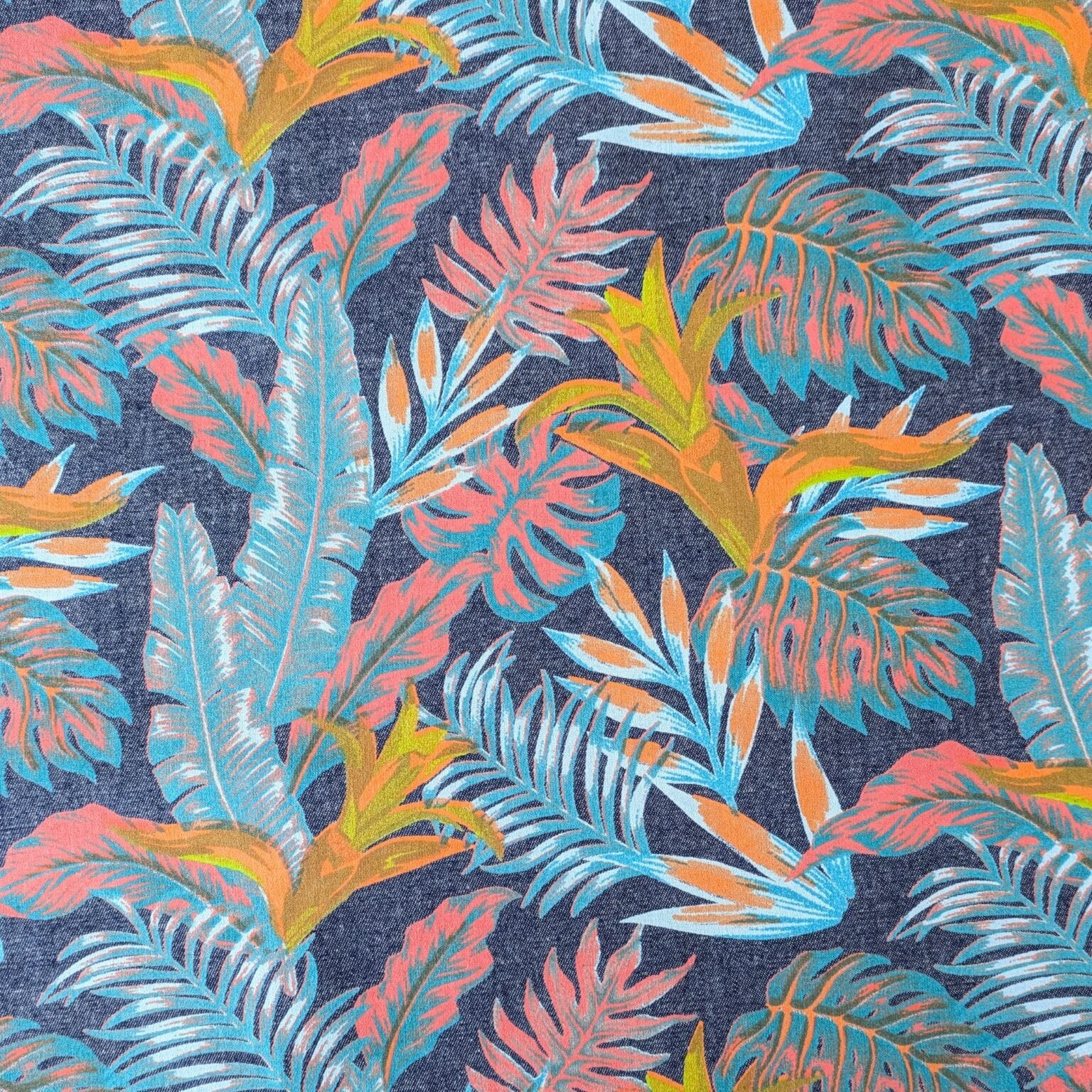 Cotton Chambray Fabric 4oz Flower Leaves 150cm Wide