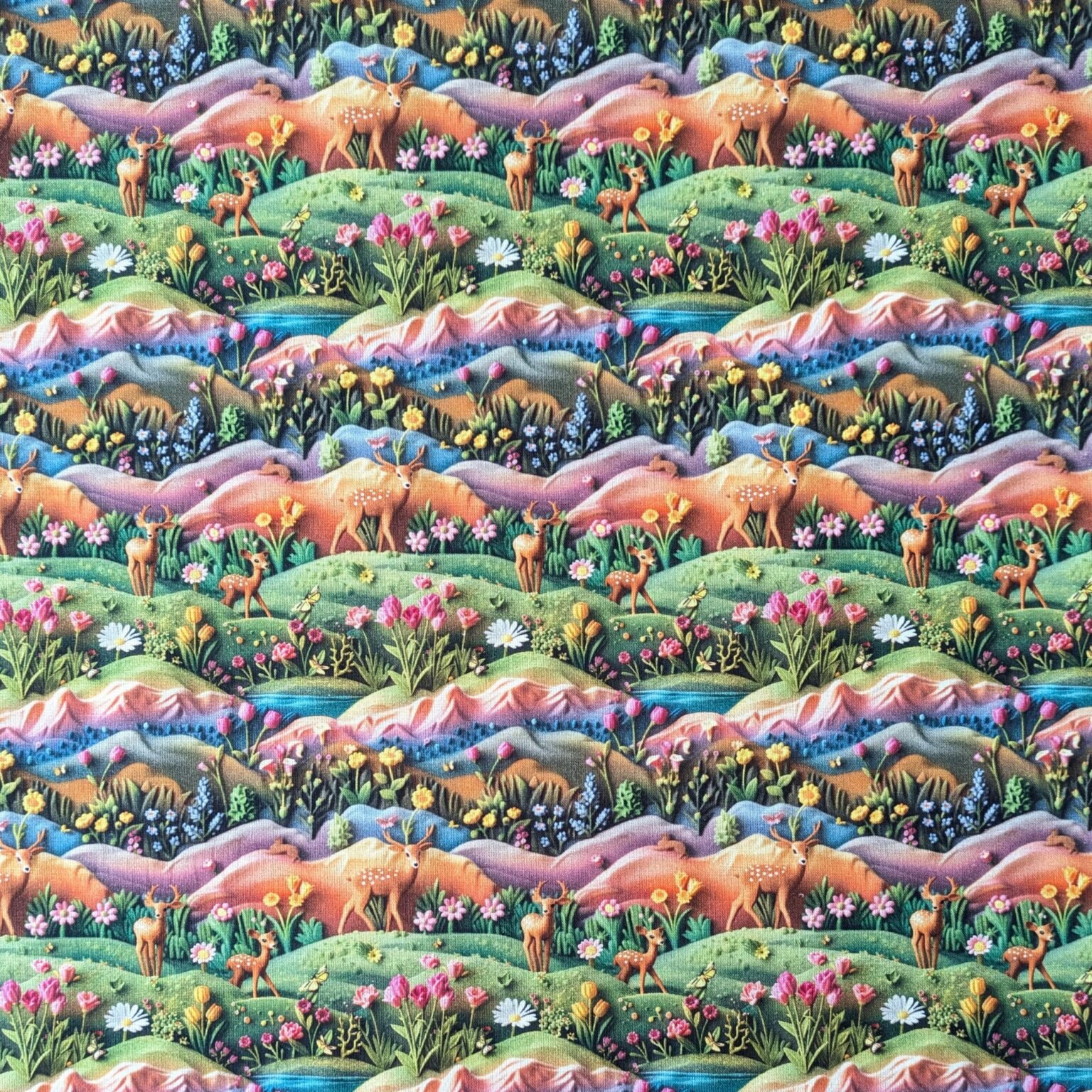 Cotton Fabric Deer Scene 3D 145cm Wide