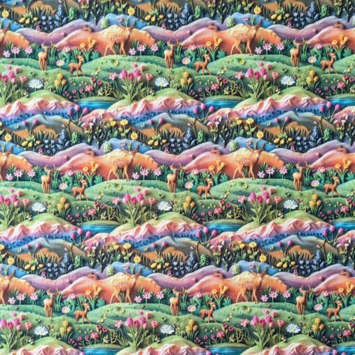 Cotton Fabric Deer Scene 3D 145cm Wide