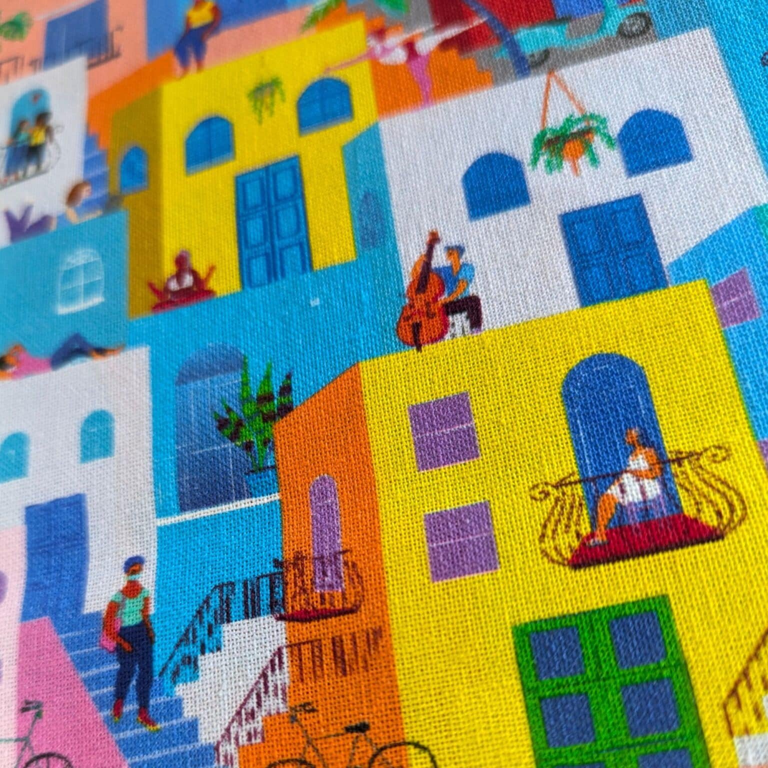 Cotton Fabric Coloured Buildings at More Sewing