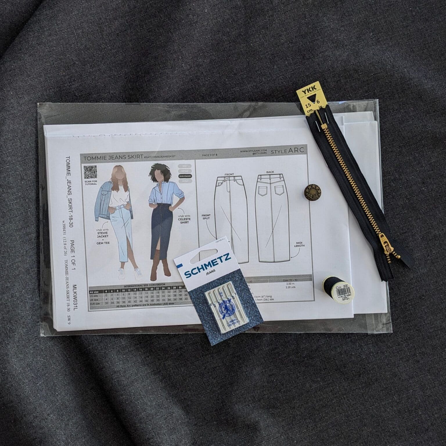 Tommie Jeans Skirt Dressmaking Kit Black Denim Fabric