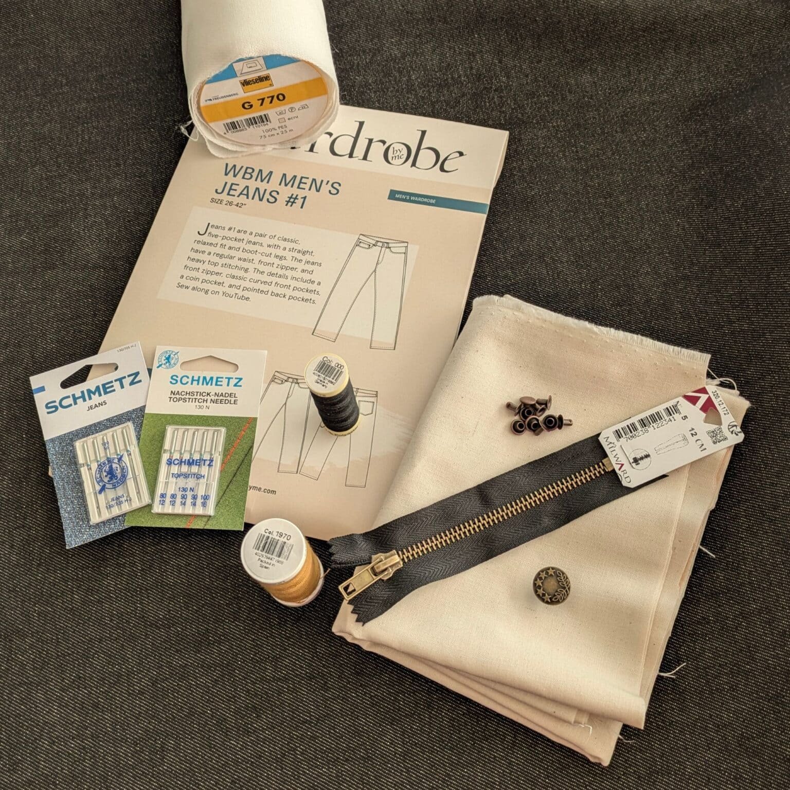 WBM Mens Jeans Dressmaking Kit Black Denim Fabric