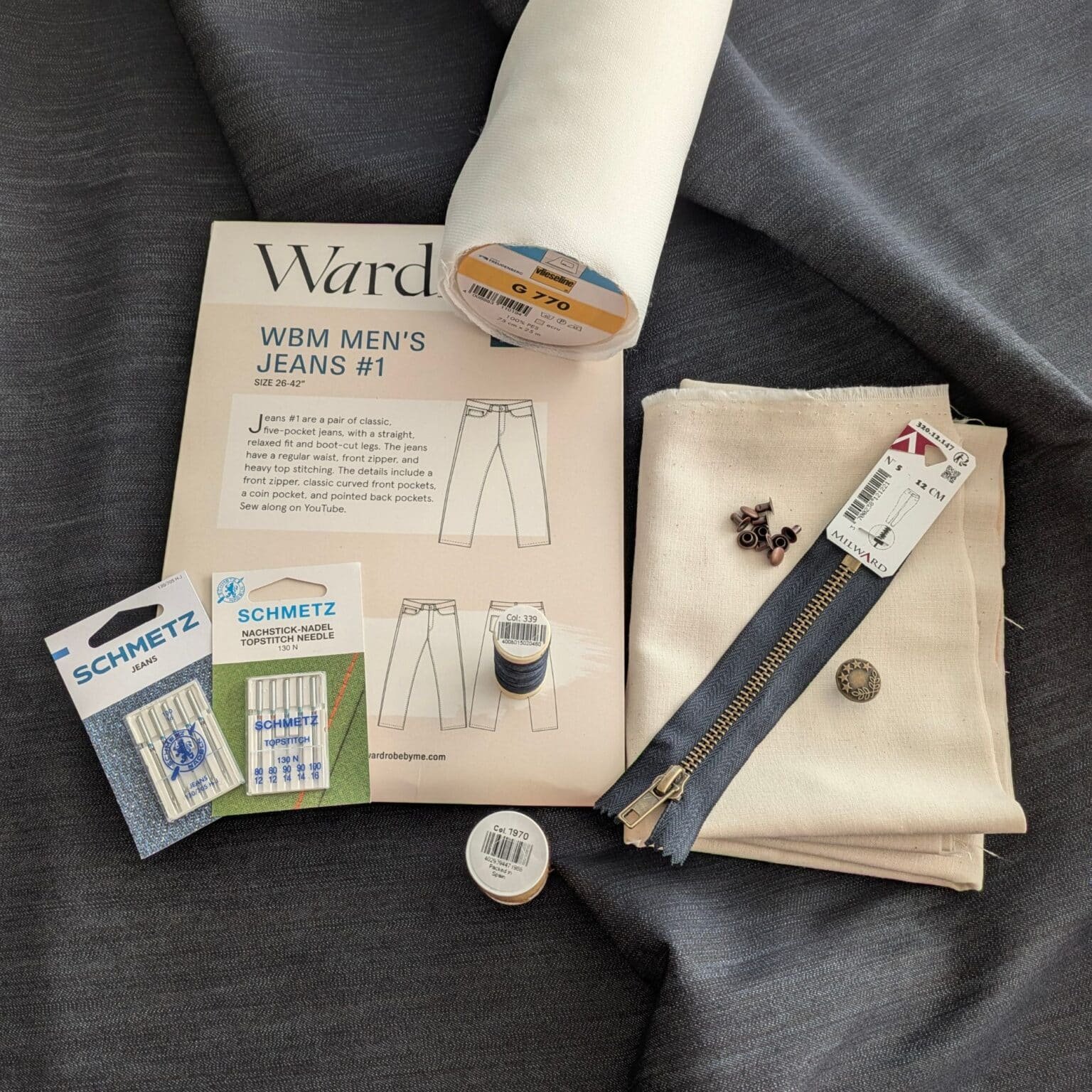 WBM Mens Jeans Dressmaking Kit Blue Denim Fabric