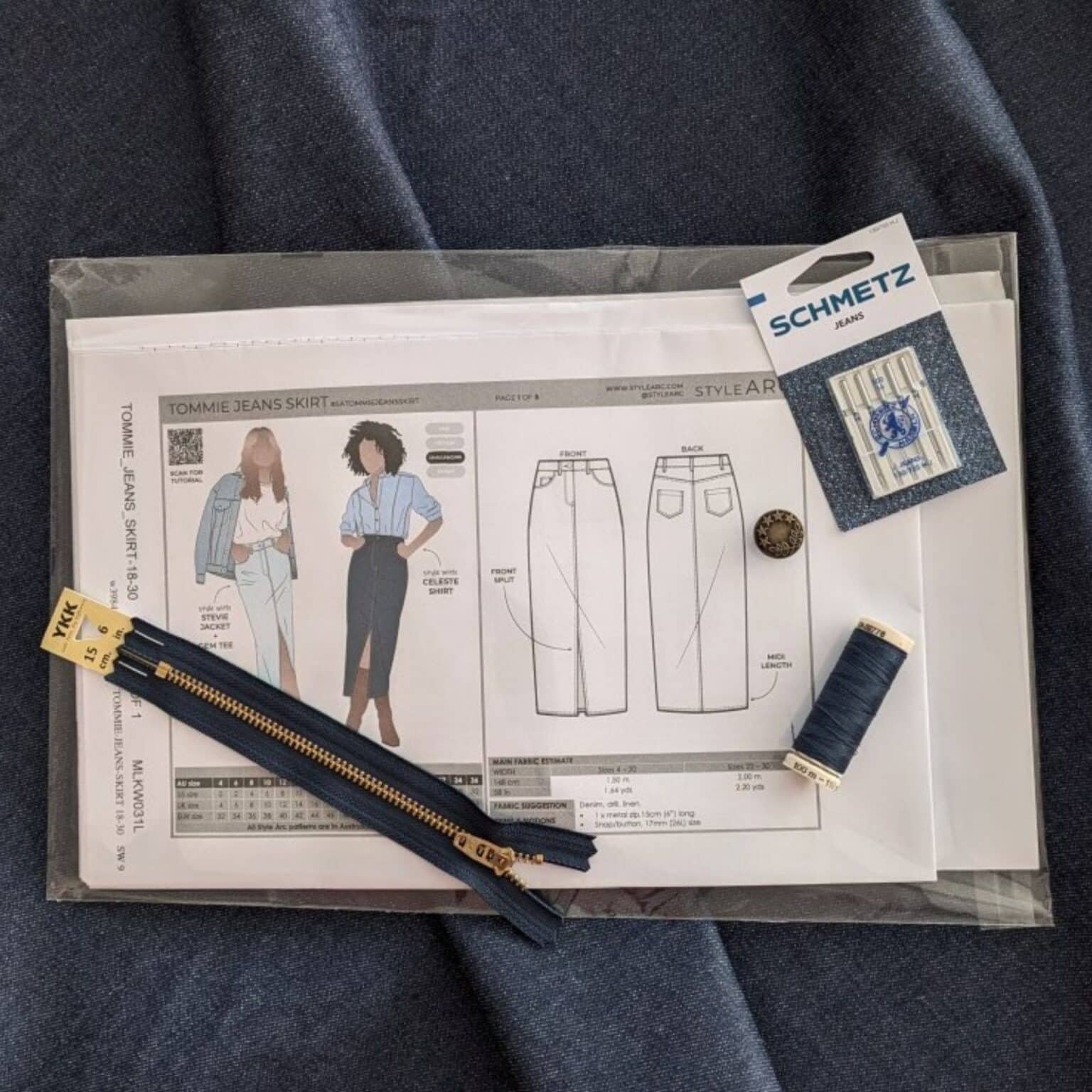 Tommie Jeans Skirt Dressmaking Kit Dark Blue Denim Fabric