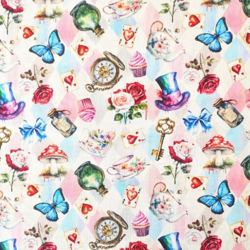 Cotton Fabric Alice In Wonderland 145cm Wide