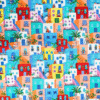 Cotton Fabric Colourful Buildings. Digital print cotton fabric with a bright building pattern