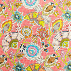 Cotton Fabric Floral and Fans on Red 110cm Wide