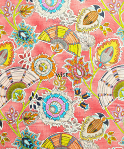 Cotton Fabric Floral and Fans on Red 110cm Wide