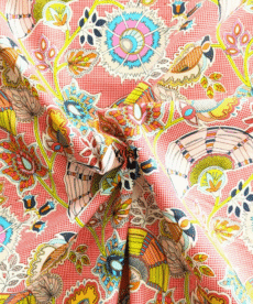 Cotton Fabric Floral and Fans on Red 110cm Wide at More Sewing