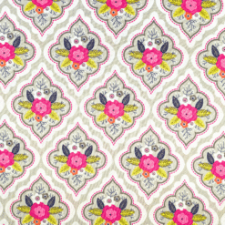 Cotton Fabric Floral Diamonds On Grey 110cm Wide