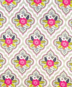 Cotton Fabric Floral Diamonds On Grey 110cm Wide