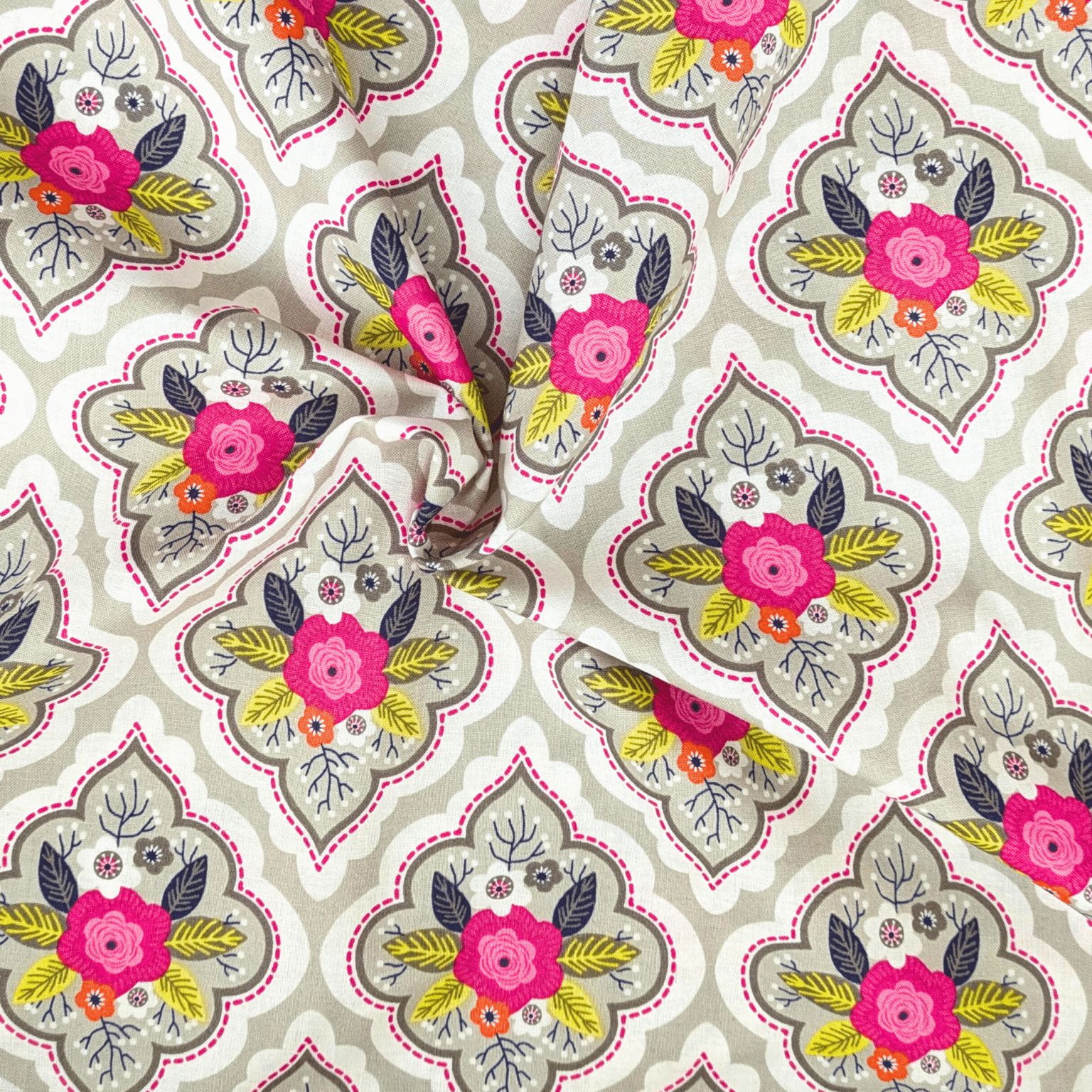Cotton Fabric Floral Diamonds On Grey 110cm Wide At More Sewing