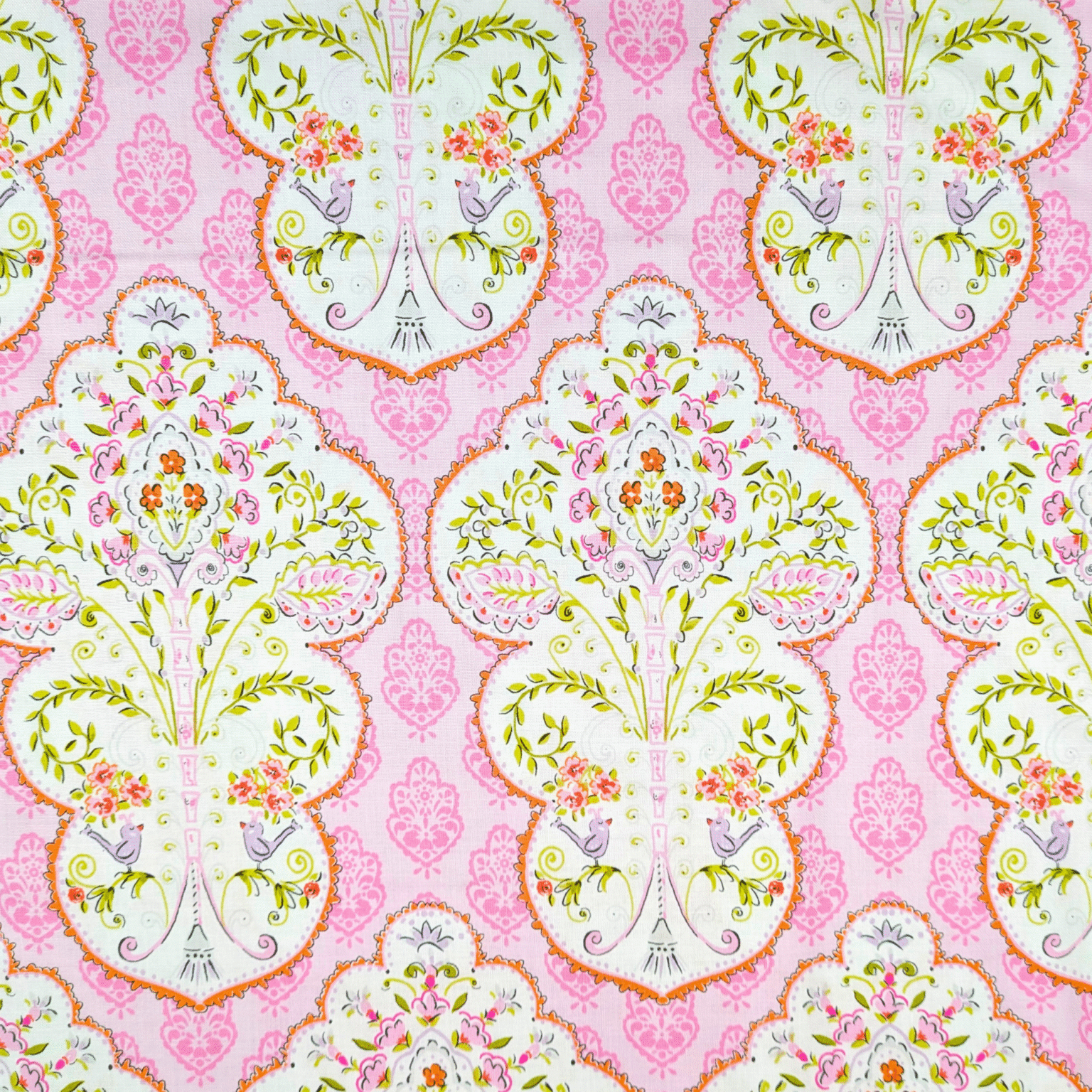 Cotton Fabric Floral Panels On Pink 110cm Wide
