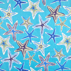 Cotton Fabric Starfish On Turquoise Blue 145cm Wide