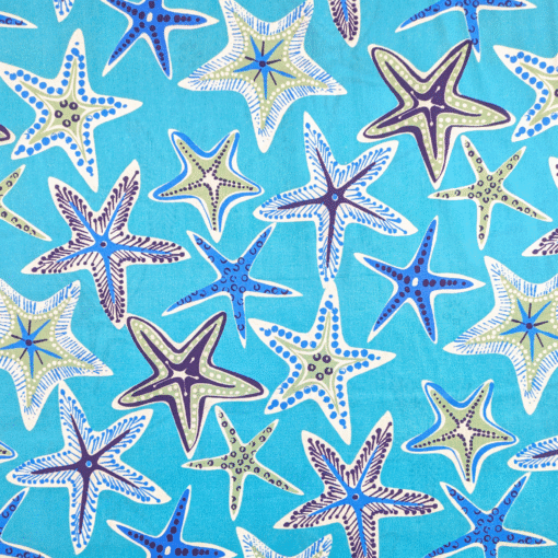Cotton Fabric Starfish On Turquoise Blue 145cm Wide