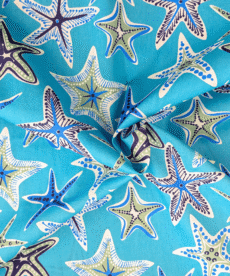 Cotton Fabric Starfish On Turquoise Blue at More Sewing