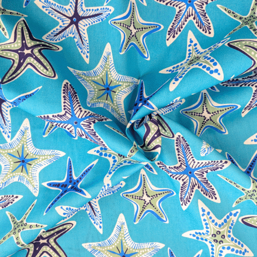 Cotton Fabric Starfish On Turquoise Blue at More Sewing