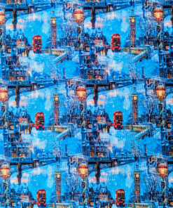 Digital Print London Scene Cotton Fabric | Soft Cotton Material for Dressmaking & Projects
