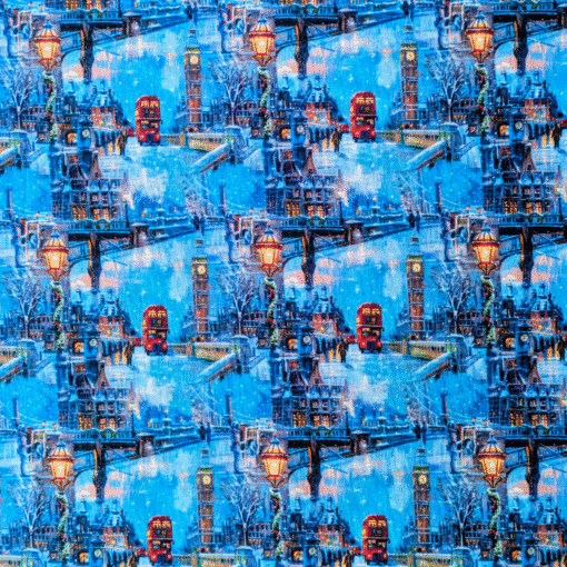Digital Print London Scene Cotton Fabric | Soft Cotton Material for Dressmaking & Projects