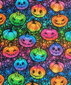 Neon Pumpkins Cotton Fabric | Soft Cotton Material for Halloween Projects