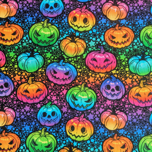 Neon Pumpkins Cotton Fabric | Soft Cotton Material for Halloween Projects